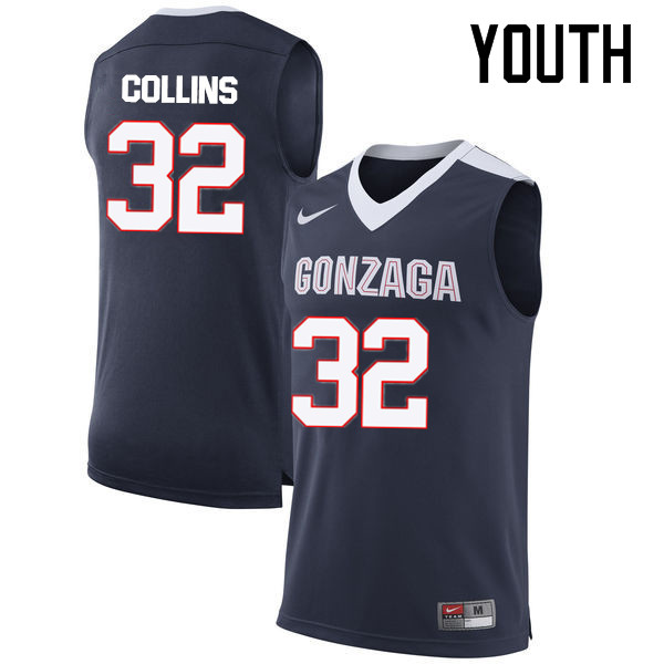 Youth #32 Zach Collins Gonzaga Bulldogs College Basketball Jerseys-Navy - Click Image to Close